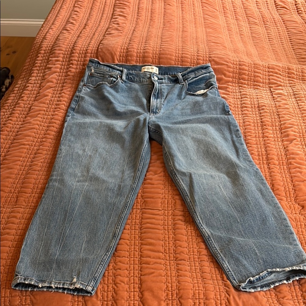 Abercrombie The Mom High Rise Distressed Blue Jeans